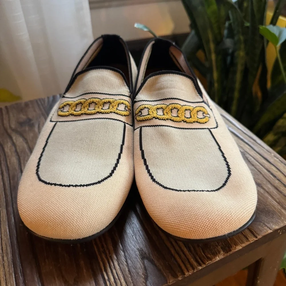 Marni Mens Knit Trompe L'oeil Chain‎ Loafers Cream Black Made in Italy Size 43